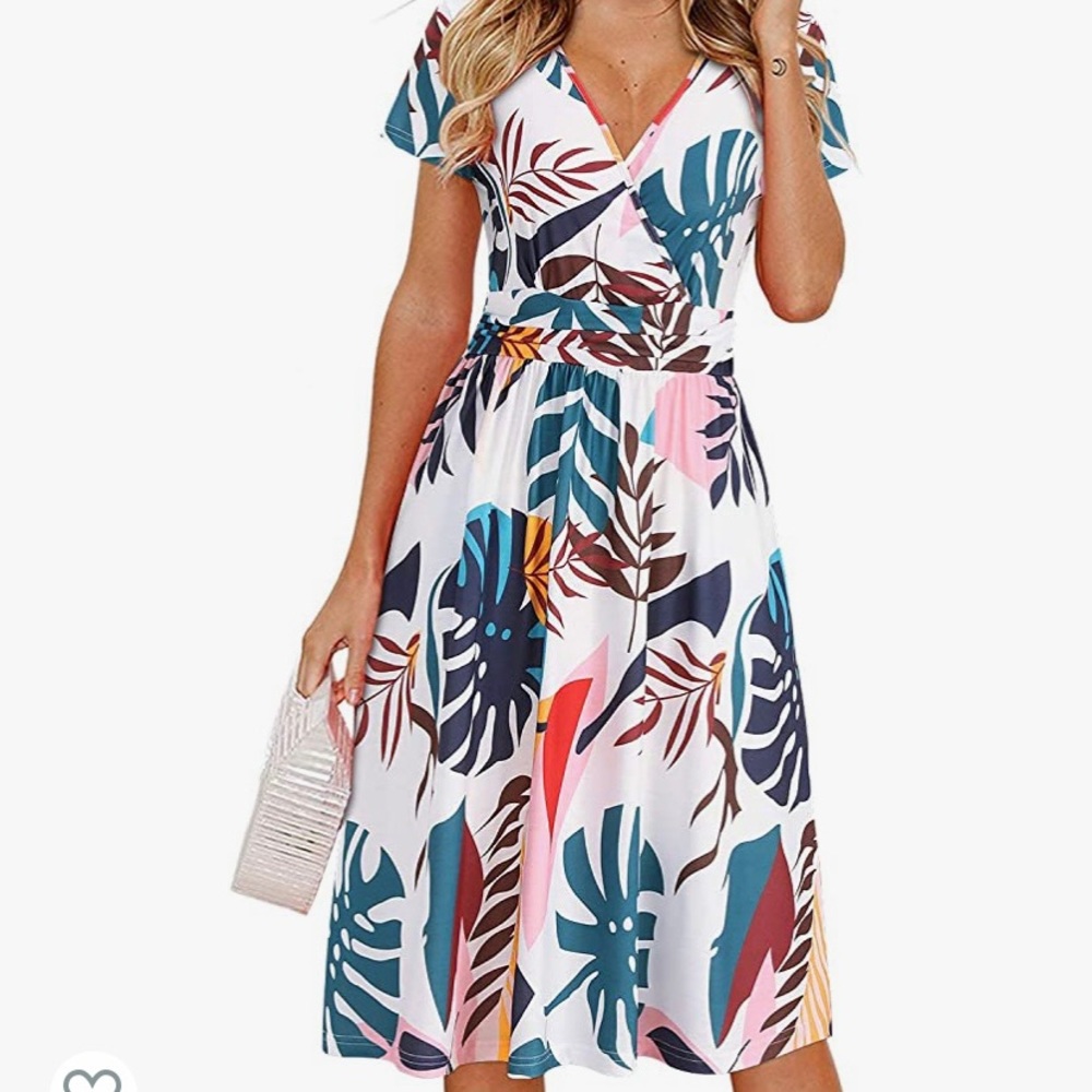 NWT OUGES Women's Summer Short Sleeve V-Neck Floral Dress w/ Pockets - Sz XL